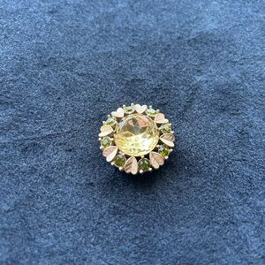 Vintage Gold and Green Rhinestone Brooch